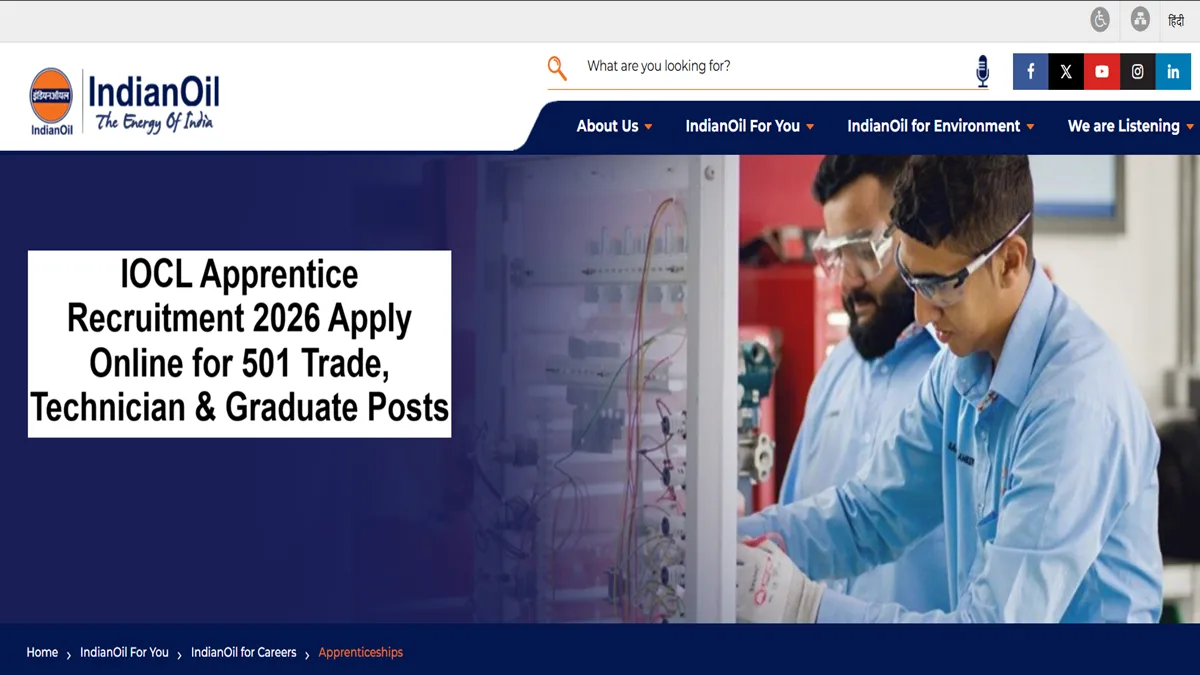 IOCL Apprentice Recruitment 2026 Apply Online for 501 Apprentice Posts
