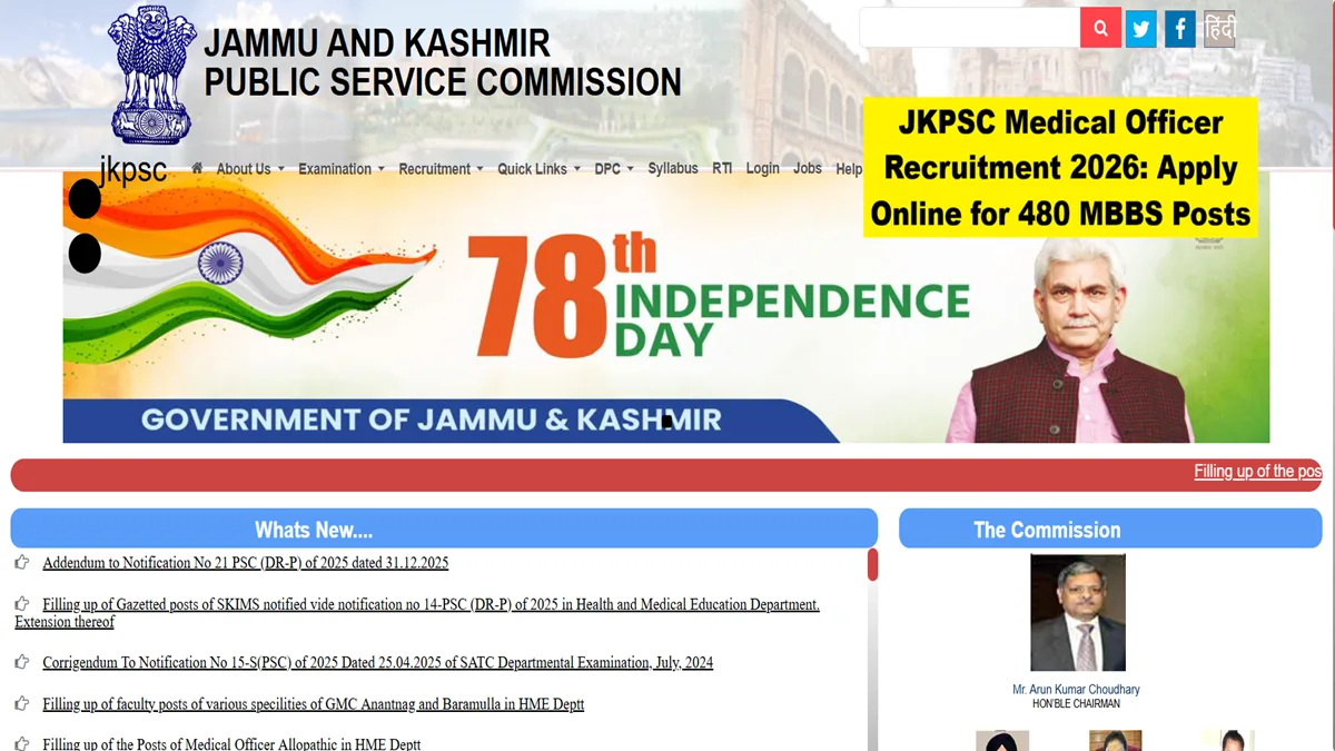 JKPSC Medical Officer Recruitment 2026 Notification Apply Online
