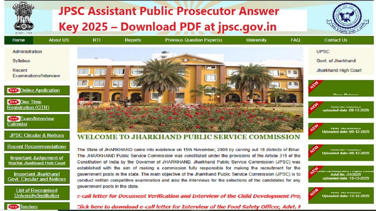 JPSC Assistant Public Prosecutor Answer Key 2025 Download