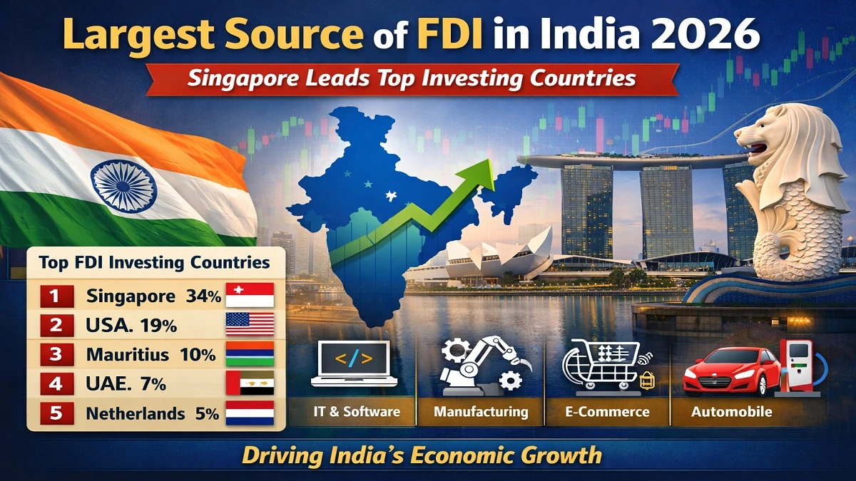 भारत में सबसे बड़ा FDI स्रोत देश 2026 – सिंगापुर शीर्ष पर, टॉप निवेशक देशों की सूची