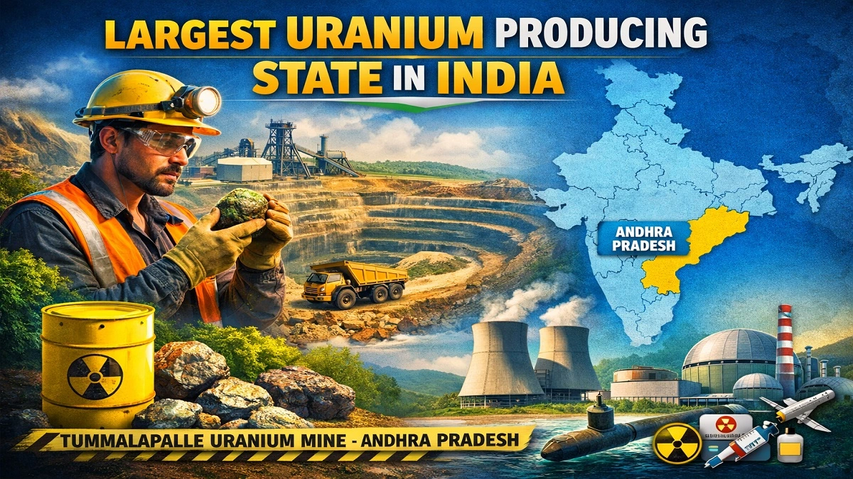 भारत में यूरेनियम उत्पादन दिखाता टुम्मलापल्ले खदान आंध्र प्रदेश