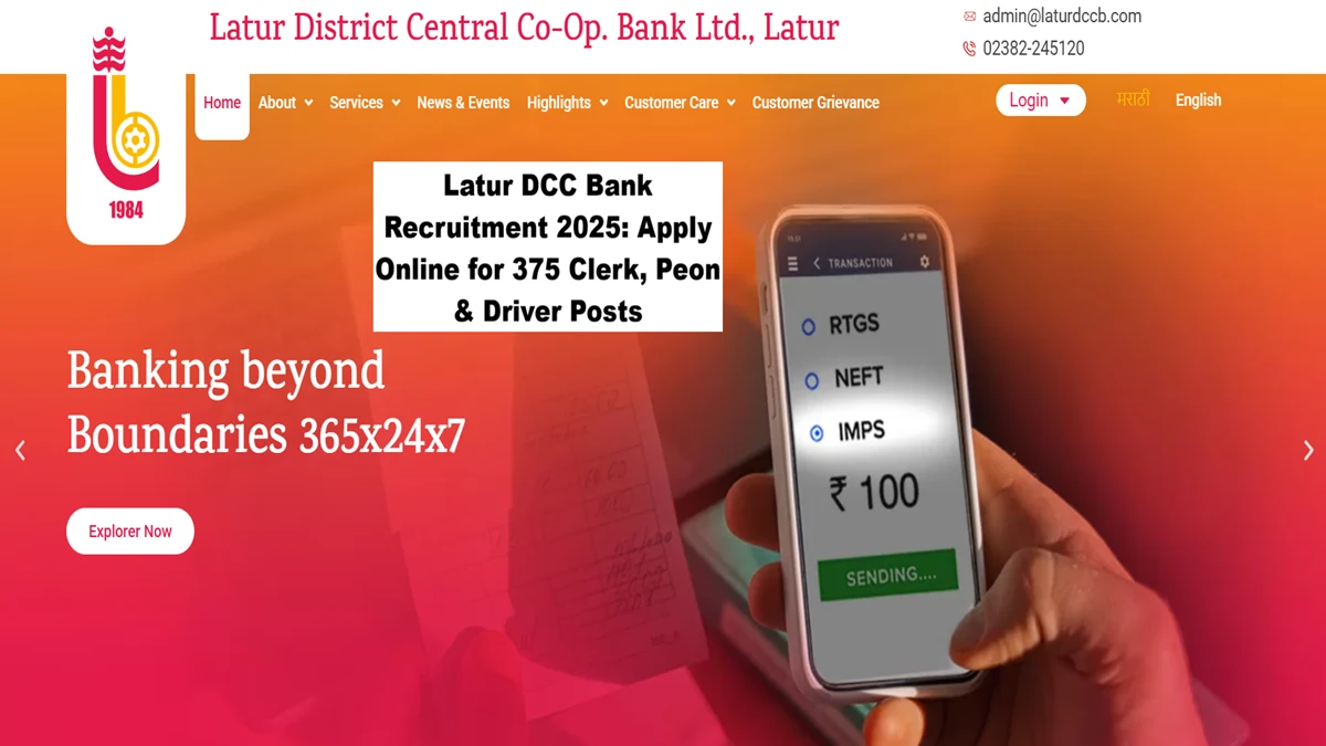 Latur DCC Bank Recruitment 2025 apply online for 375 Clerk Peon Driver posts