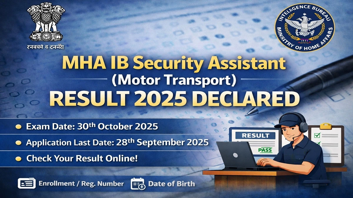 MHA IB Security Assistant Motor Transport Result 2025 check online