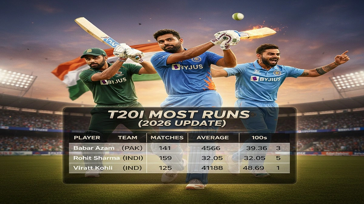 टी20 अंतरराष्ट्रीय क्रिकेट में सबसे ज्यादा रन बनाने वाले खिलाड़ी – बाबर आज़म, विराट कोहली, रोहित शर्मा और अन्य