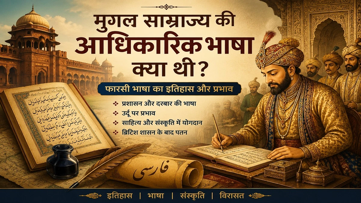 मुगल दरबार में फारसी भाषा का उपयोग दर्शाता ऐतिहासिक चित्र, मुगल साम्राज्य की आधिकारिक भाषा