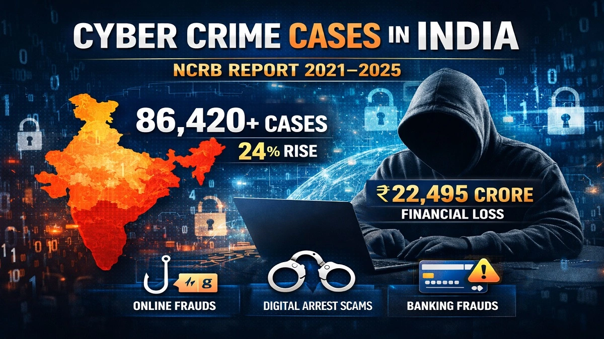 NCRB report showing rising cyber crime cases in India with statistics and financial loss data