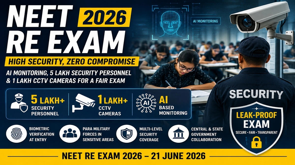 NEET Re Exam 2026 Security Measures with AI Monitoring CCTV Cameras and Security Personnel