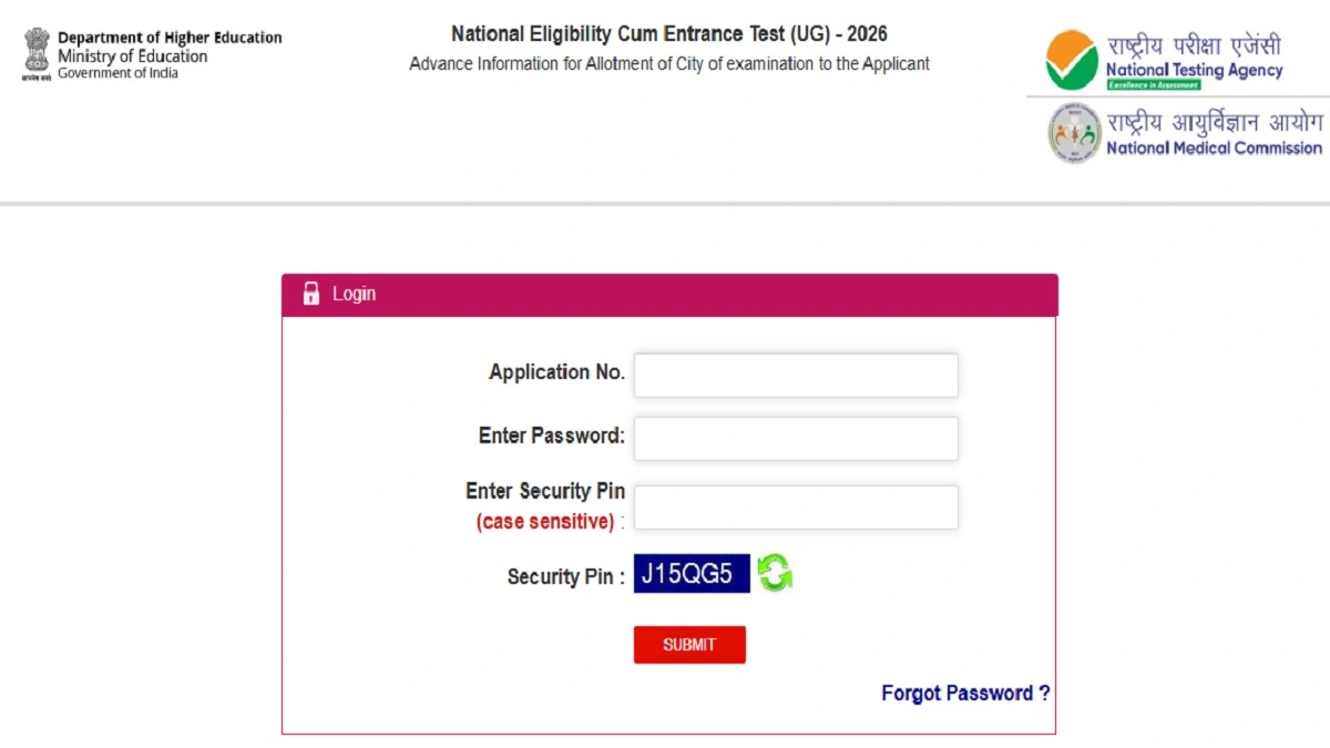NEET UG Exam City Slip 2026 Download Link and Exam City Details