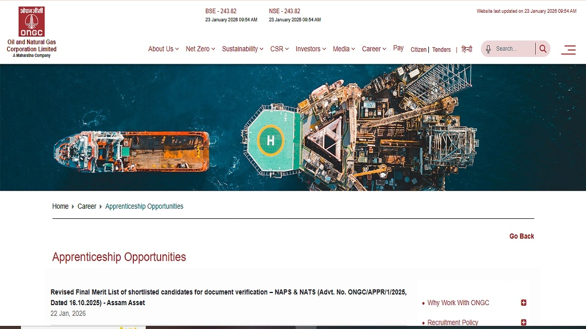 ONGC Apprentice Revised Final Merit List 2026 PDF Download