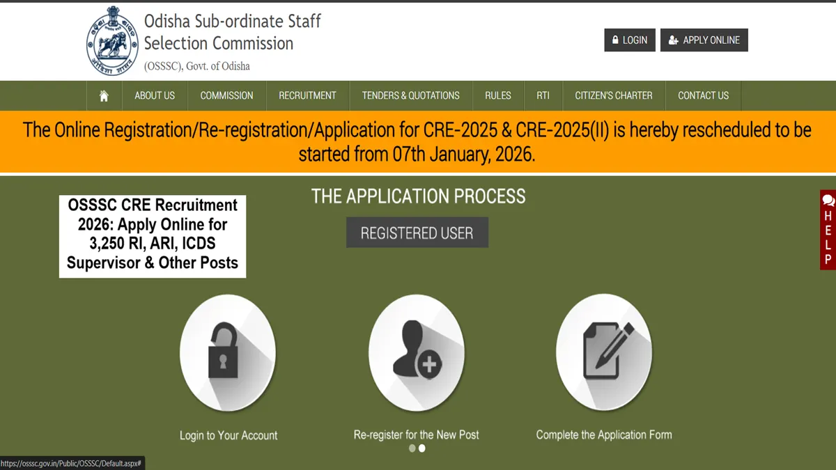 OSSSC CRE Recruitment 2026 notification apply online for RI ARI ICDS Supervisor posts