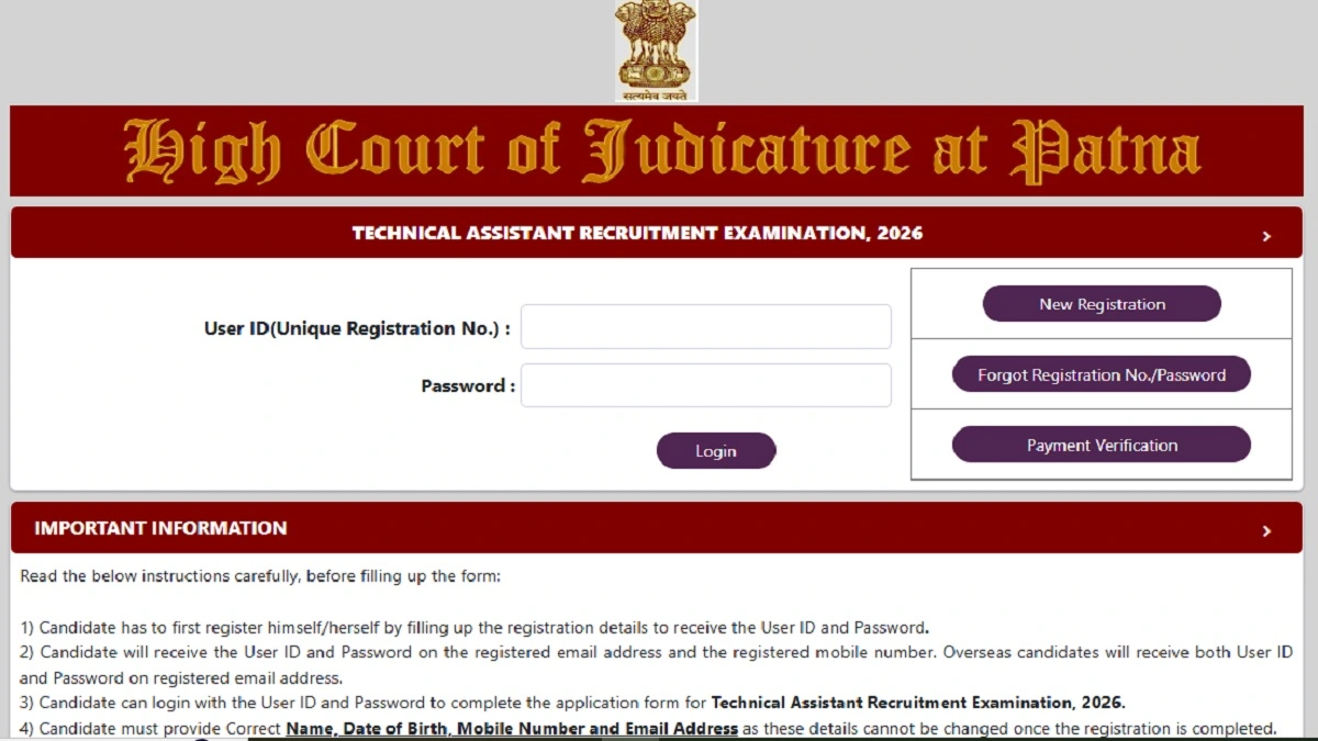 Patna High Court Technical Assistant Recruitment 2026 Apply Online