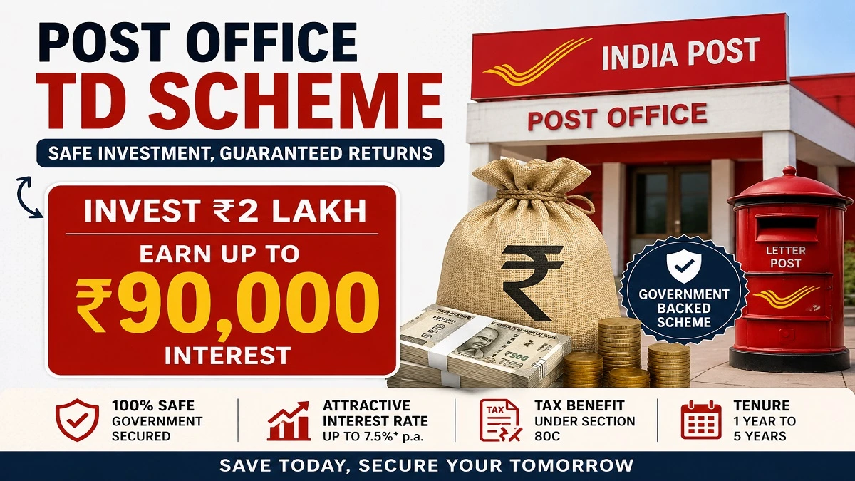 Post Office TD Scheme 2026 में ₹2 लाख निवेश पर ₹90 हजार ब्याज