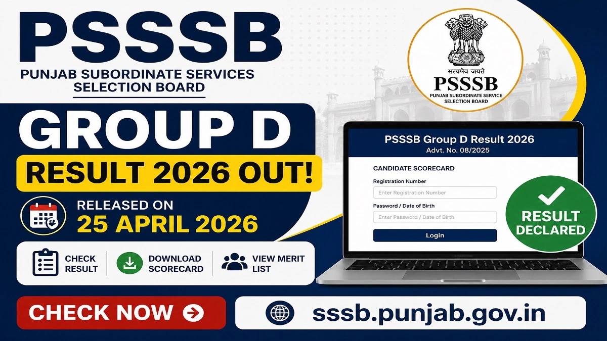 PSSSB Group D Result 2026 scorecard download merit list Punjab SSSB result link