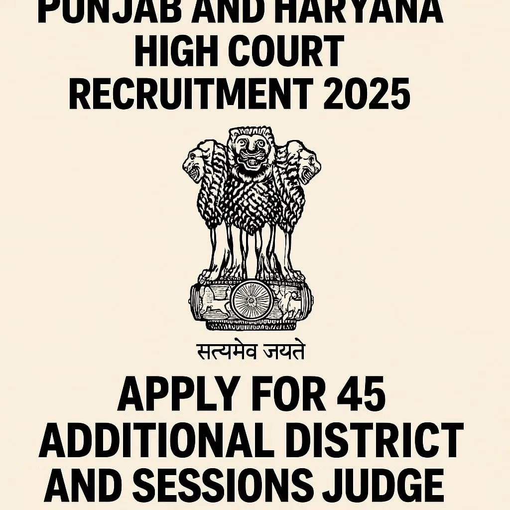 Punjab and Haryana High Court Recruitment 2025 - Apply for 45 Additional District and Sessions Judge Posts
