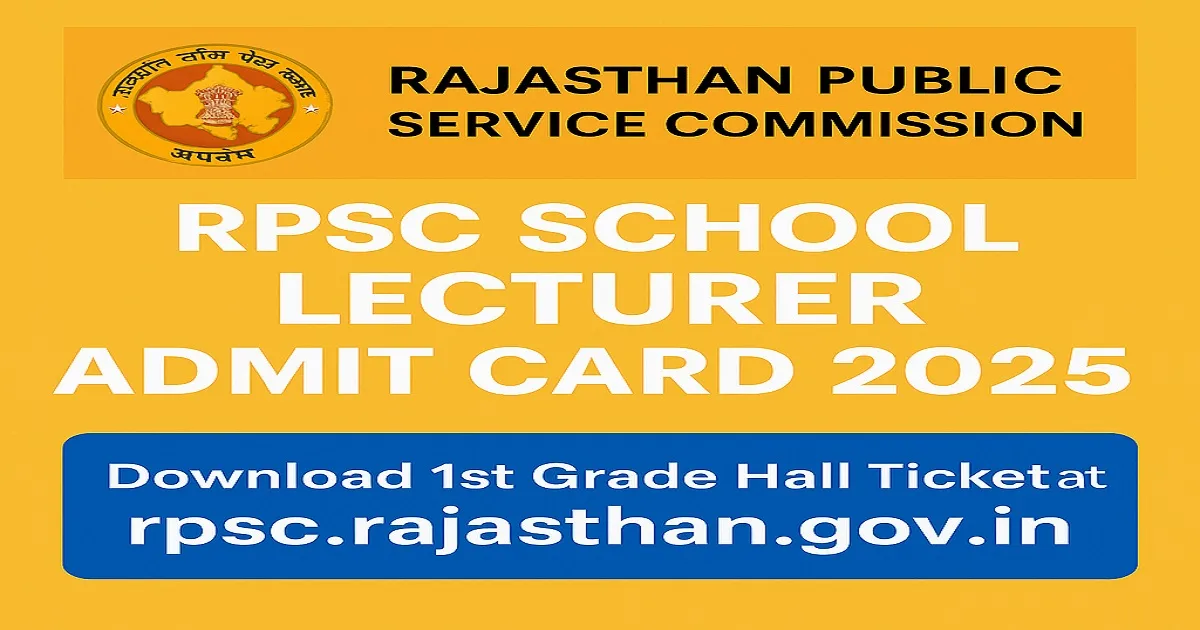 RPSC School Lecturer Admit Card 2025 download banner with official website link.
