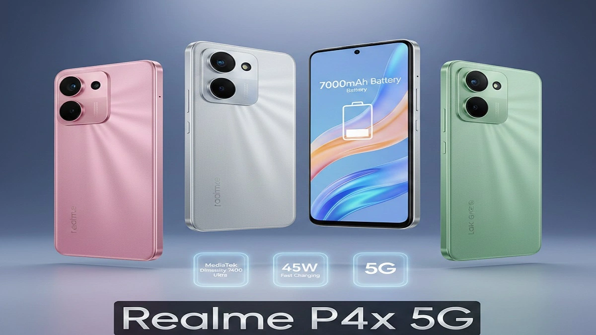 Realme P4x 5G स्मार्टफोन, 7,000mAh बैटरी, 45W चार्जिंग, और MediaTek Dimensity 7400 Ultra चिपसेट