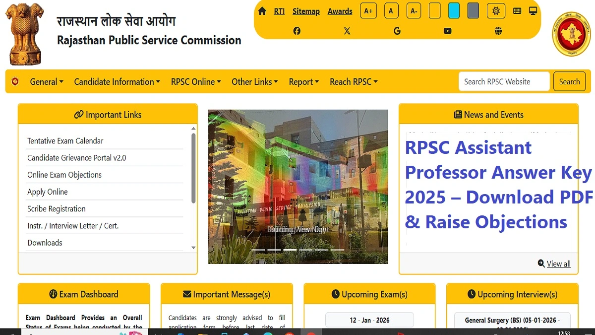 RPSC Assistant Professor Answer Key 2025 – Download PDF, Response Sheet & Raise Objections