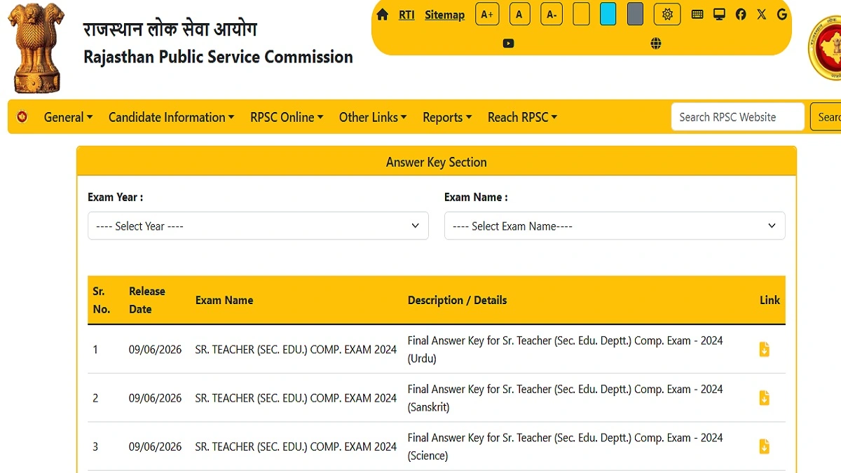 RPSC Senior Teacher Final Answer Key 2026 PDF Download Subject Wise