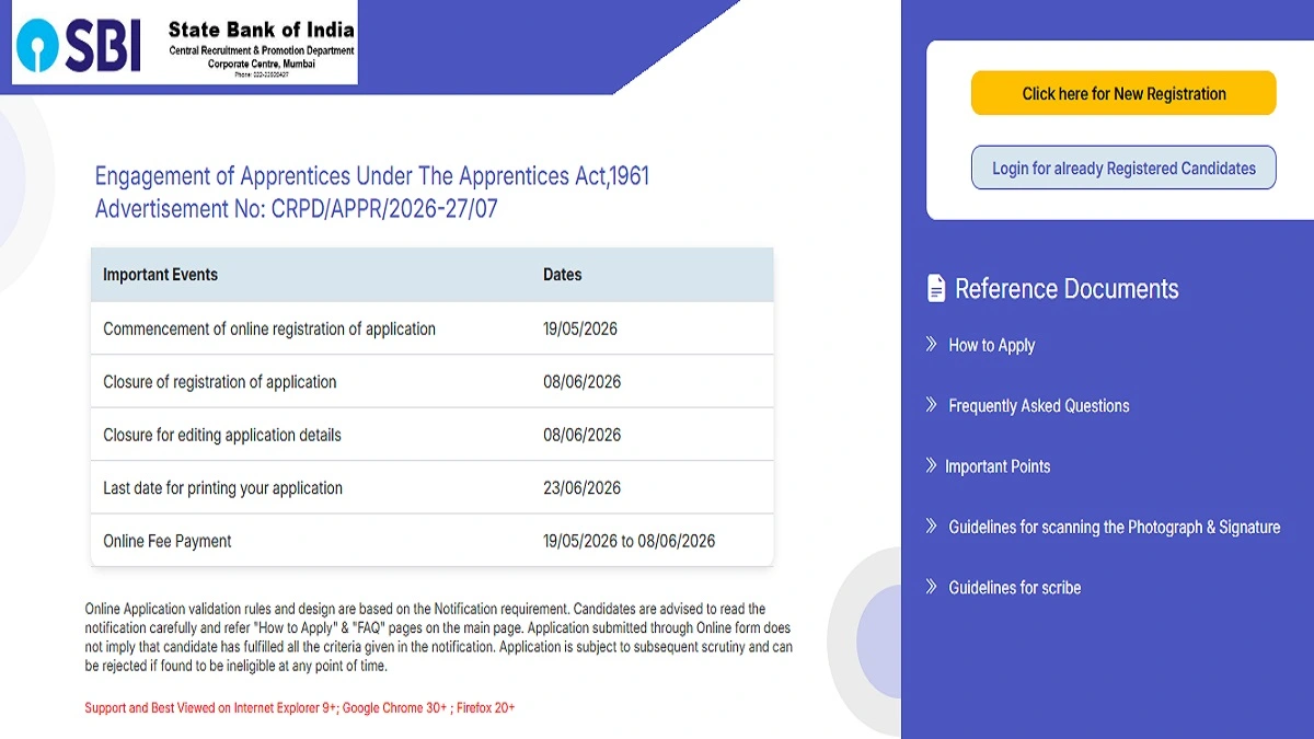 SBI Apprentice Recruitment 2026 notification for 7150 apprentice vacancies