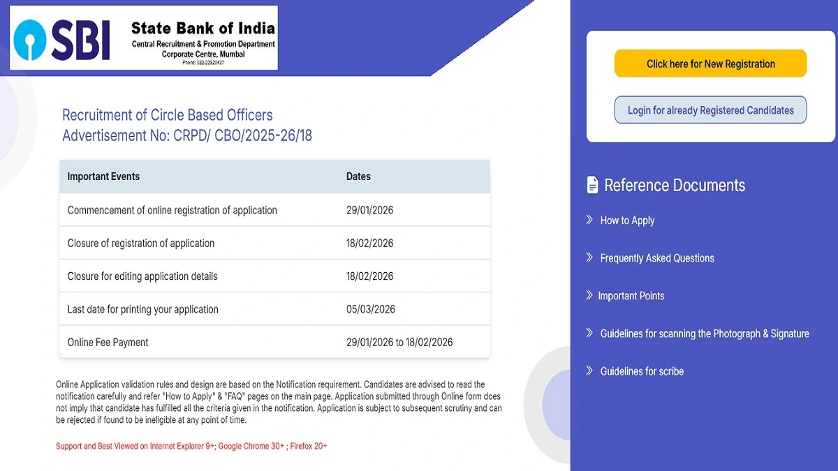 SBI Circle Based Officer CBO Recruitment 2026 Notification