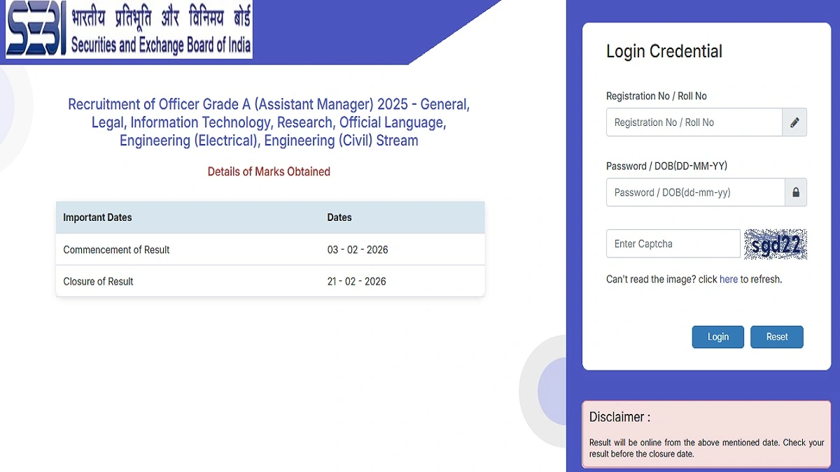 SEBI Assistant Manager Grade A 2026 Phase-I Score Card Online