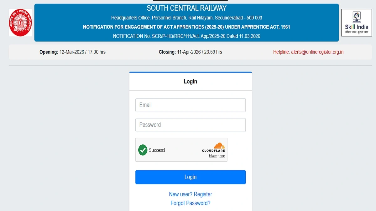 South Central Railway RRC SCR Apprentice Recruitment 2026 Apply Online for 2801 Posts