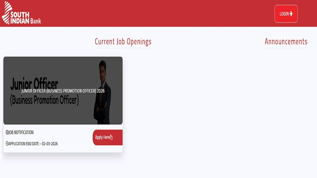 South Indian Bank SIB Junior Officer Recruitment 2026 Notification Apply Online