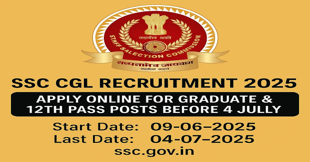 SSC CGL Recruitment 2025 poster with key dates and application info