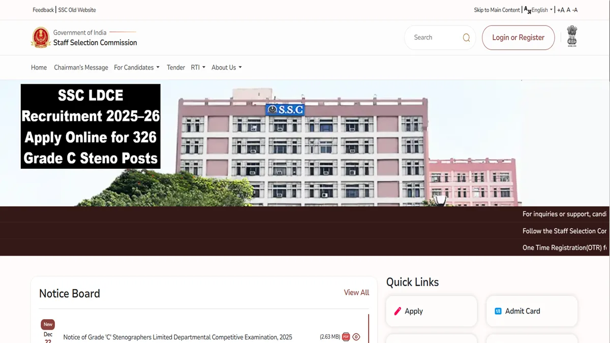 SSC LDCE Recruitment 2025–26 Apply Online – Grade C Stenographer Posts