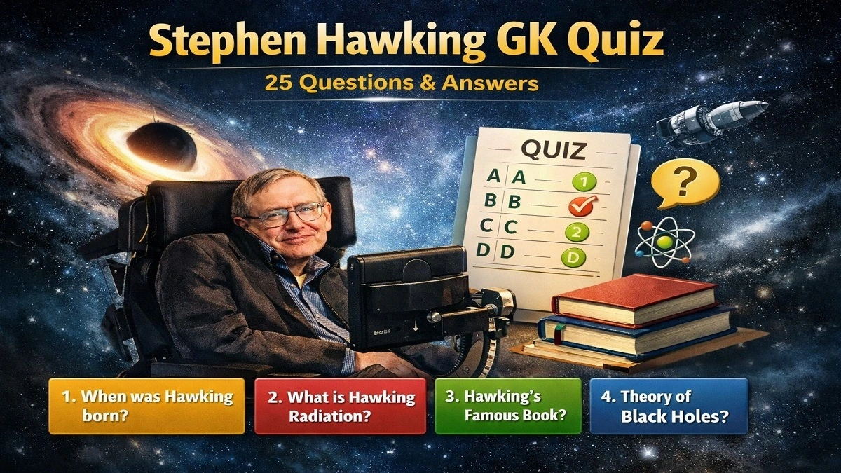Stephen Hawking GK Quiz with 25 multiple choice questions about the famous physicist and black hole theory