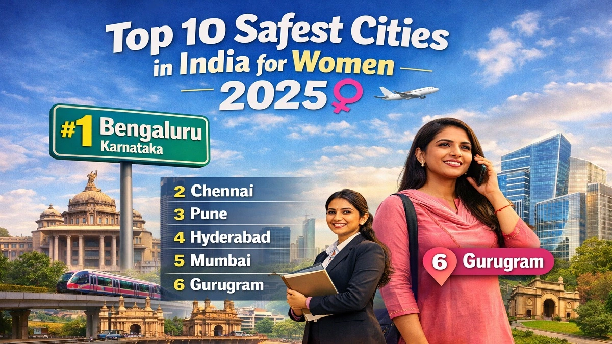 List of top 10 safest cities in India for women 2025 with Bengaluru ranked number one and Gurugram position revealed