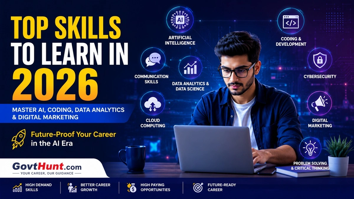 Top skills to learn in 2026 including AI, coding, data analytics, cybersecurity, cloud computing, and digital marketing for career growth.