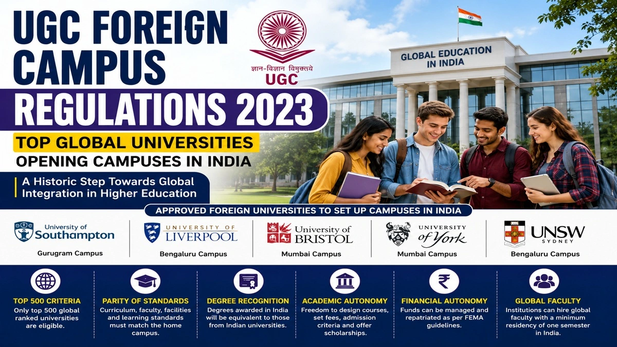 UGC Foreign Campus Regulations 2023 allowing top international universities to establish campuses in India