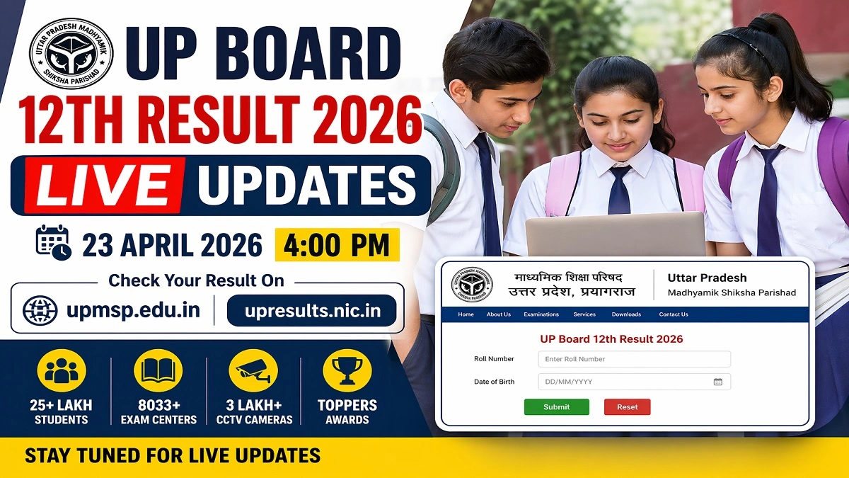 UP Board 12th Result 2026 Live update showing students checking result online on official website upmsp.edu.in