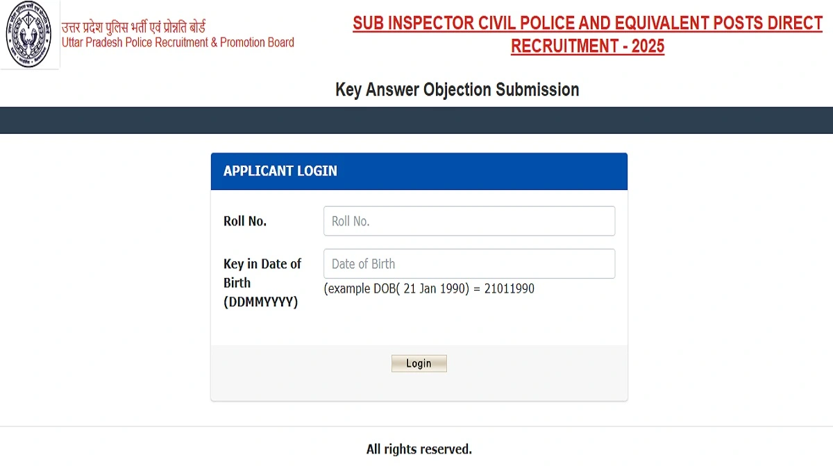 UP Police SI Answer Key 2026 PDF Download and Response Sheet Link