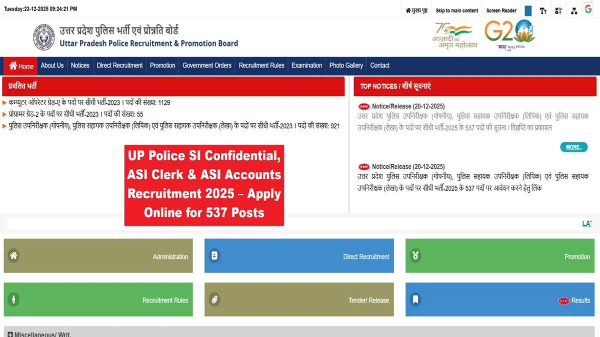 UP Police SI Confidential ASI Clerk and ASI Accounts Recruitment 2025 Notification