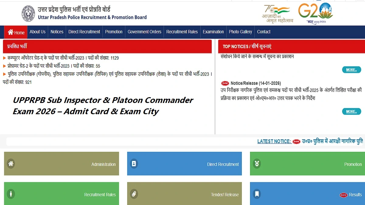 UPPRPB Sub Inspector & Platoon Commander Exam 2026 – Download Admit Card and Check Exam City Details