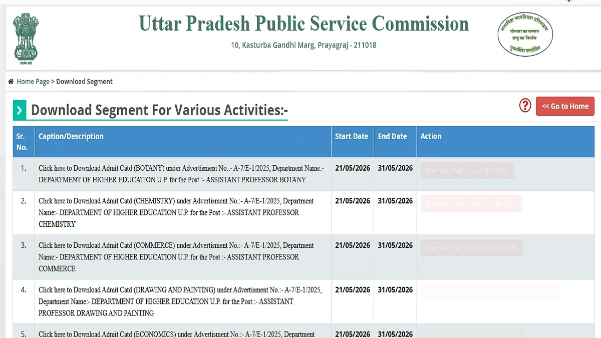 UPPSC Assistant Professor Admit Card 2026 Download