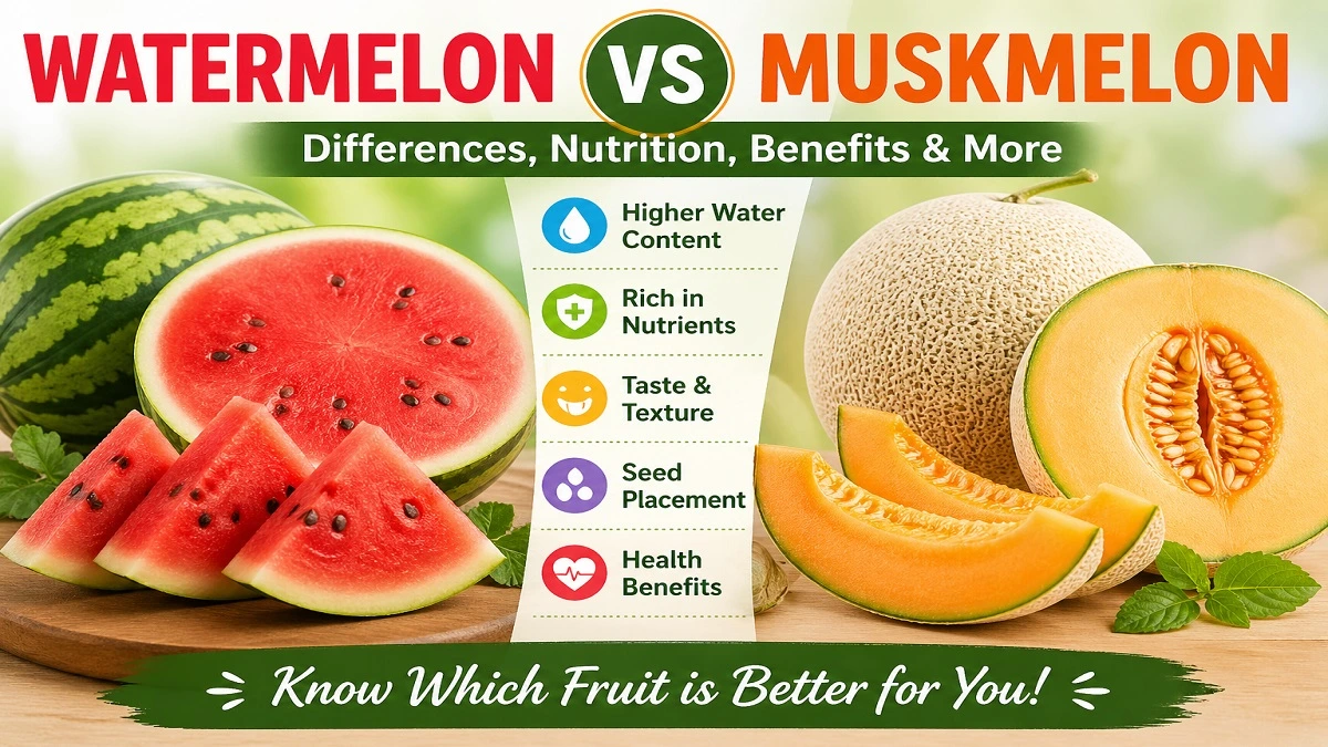 तरबूज और खरबूजा का अंतर दिखाते हुए चित्र (Watermelon vs Muskmelon Difference)
