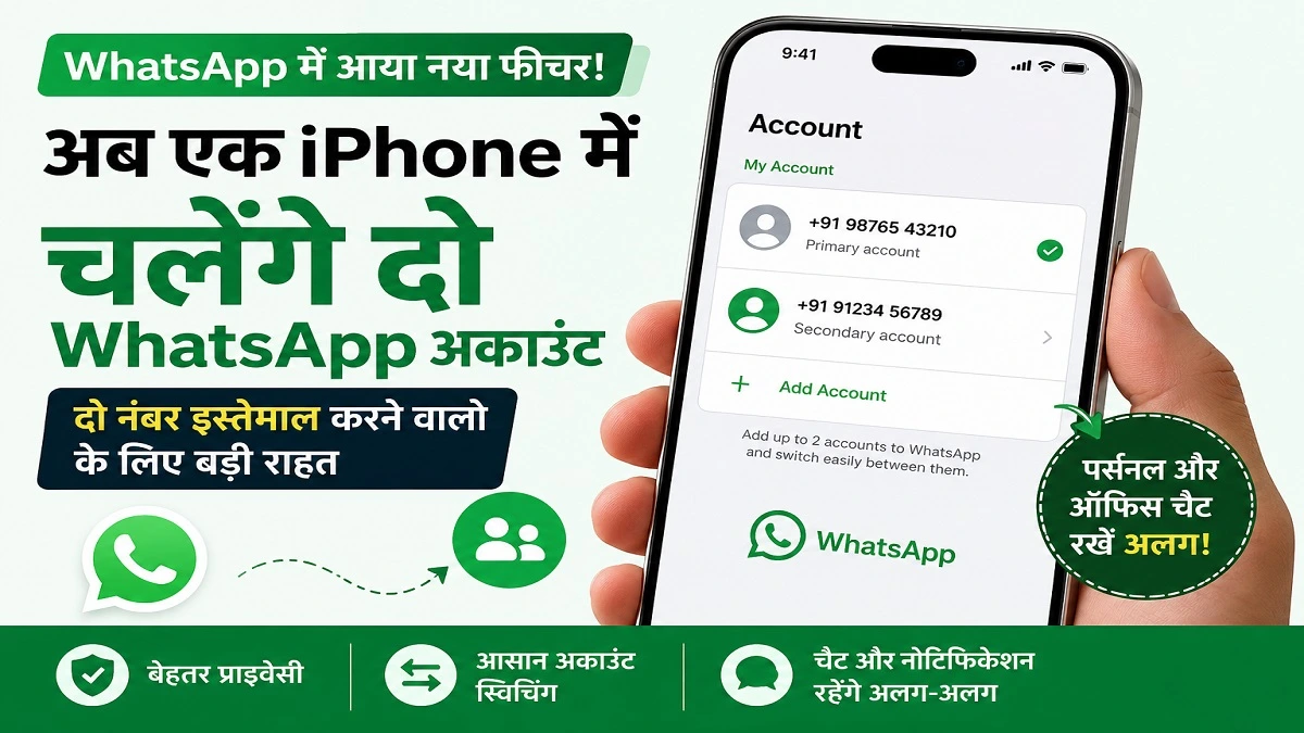 WhatsApp Multi Account Feature on iPhone allowing users to use two WhatsApp accounts in one app