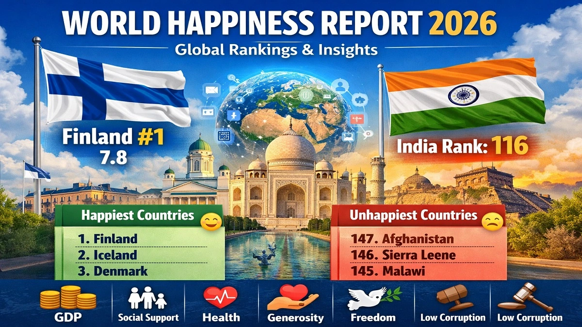World Happiness Report 2026 global happiness index ranking Finland number 1 and India rank 116 list of happiest countries